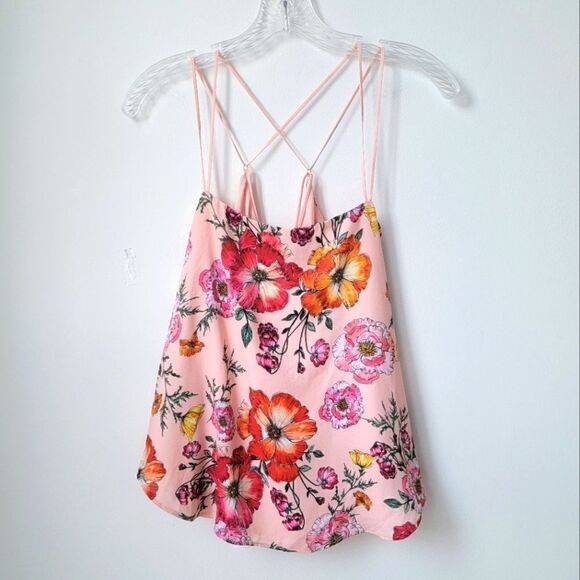 EXPRESS Criss Cross Spaghetti Straps Camisole Floral Pink Red Size XS - Picture 5 of 5